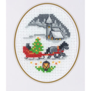 Släde – julkort broderikit (9×13 cm)