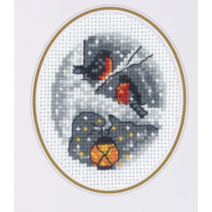 Fåglar i träd – julkort broderikit (9×13 cm)