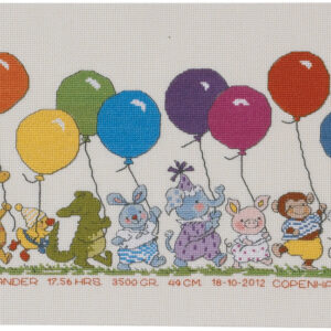 Djur med ballonger – broderikit (22×42 cm)