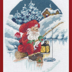 Fiskande tomte – broderikit (20×25 cm)