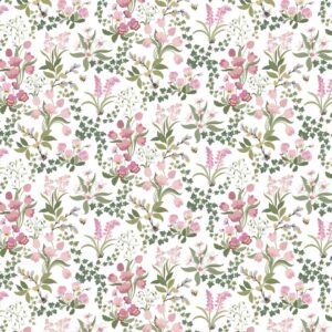 Humlegården tyg metervara rosa/grön