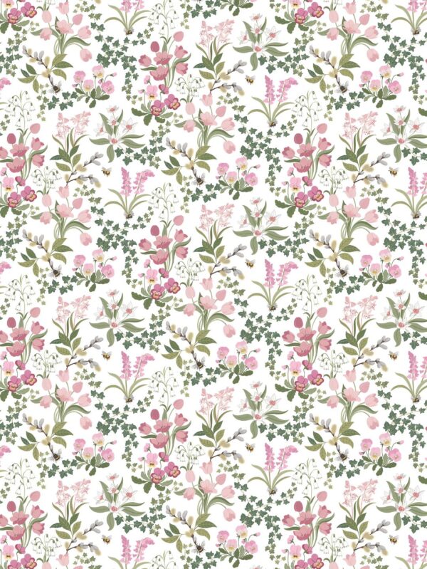 Humlegården tyg metervara rosa/grön