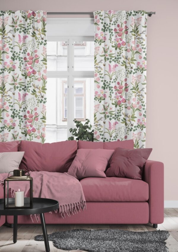 Humlegården tyg metervara rosa/grön